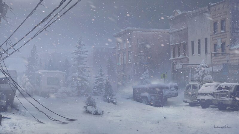 Snow-covered Street Scene — White, Dreary