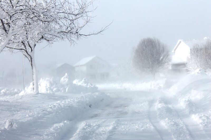 Snow-covered Street — White, Foggy