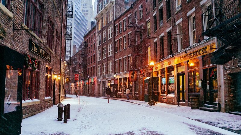 Snow-covered Street — White, Quiet, Winter, Photograph, Buildings