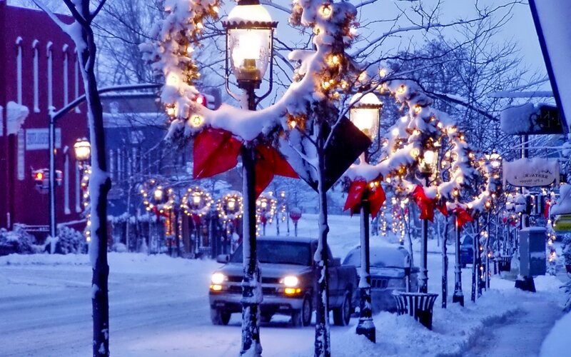 Snow-covered Street with Lights