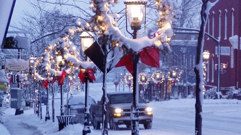 Snow-covered Street with Lights — White