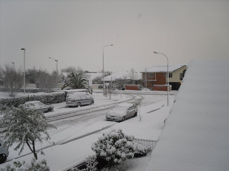 Snow-covered suburban street