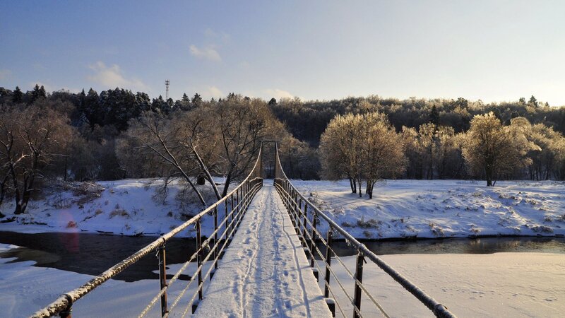 Snow-covered Suspension Bridge — White