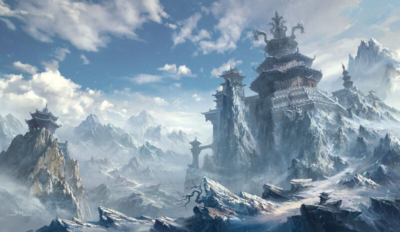 Snow-covered Temple — Blue, Dramatic