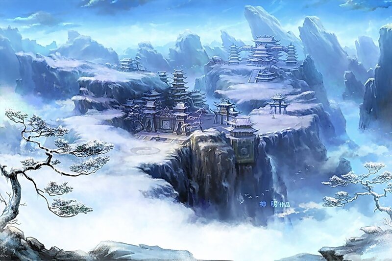 Snow-covered Temple Complex — Blue