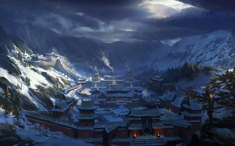 Snow-covered Temple Complex