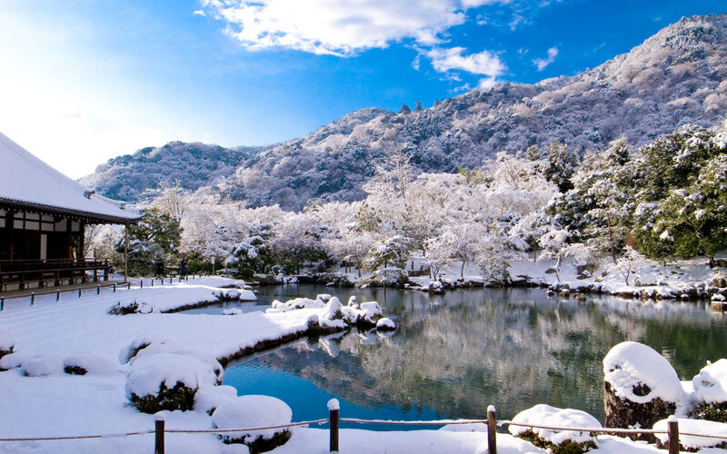 Snow-covered Temple Garden — Blue