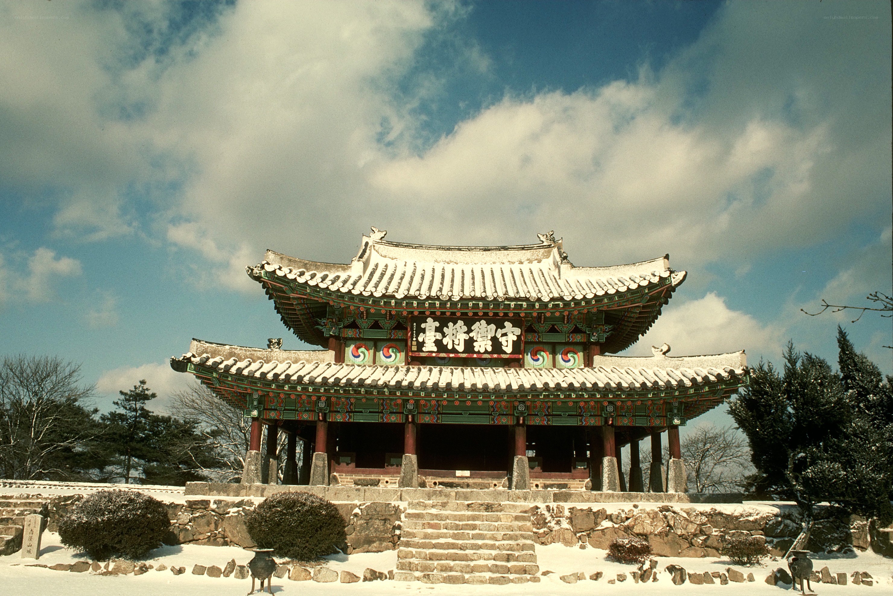 Snow-covered temple in Korea