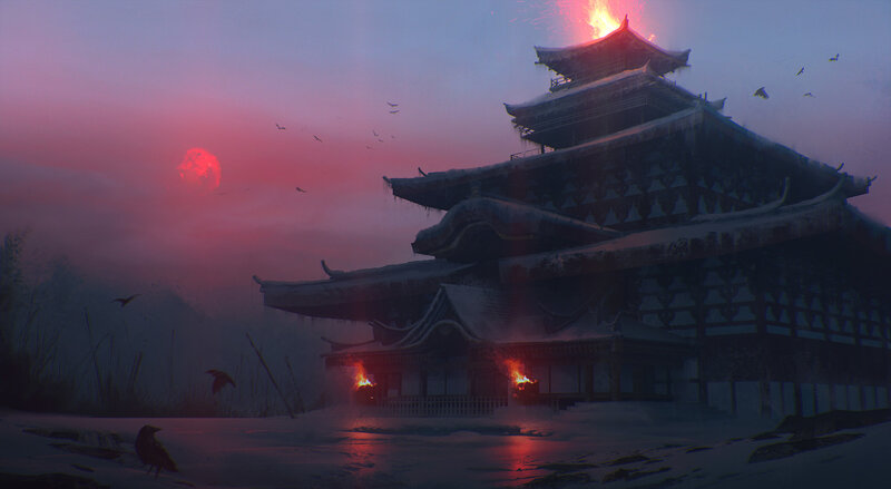 Snow-covered Temple — Red