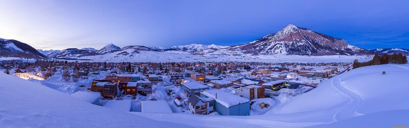 Snow-covered Town at Dusk — Blue