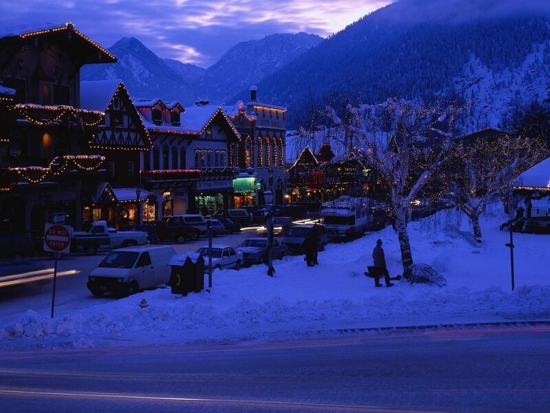 Snow-covered Town at Dusk