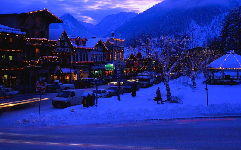 Snow-covered Town at Night — Blue