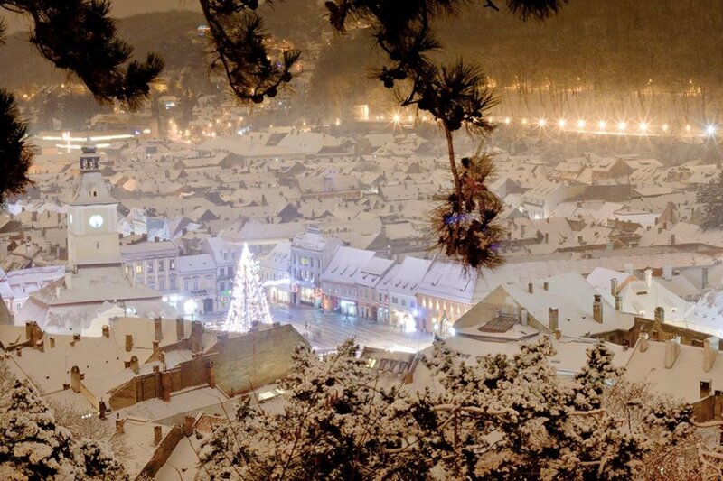 Snow-covered Town at Night — White