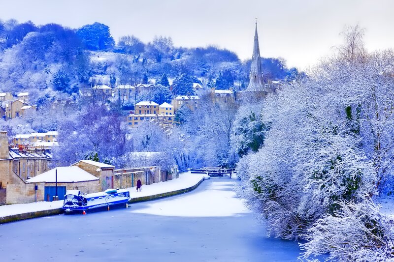 Snow-covered Town — Blue