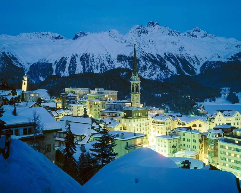 Snow-covered Town in Mountains