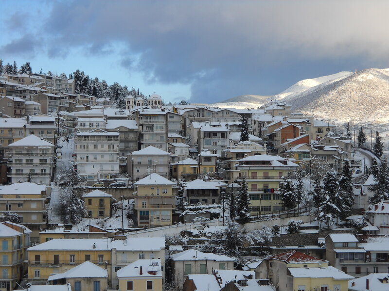 Snow-covered Town on Hill