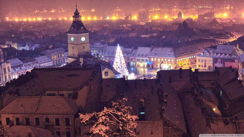 Snow-covered Town Square — Purple