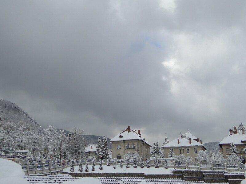 snow-covered town square