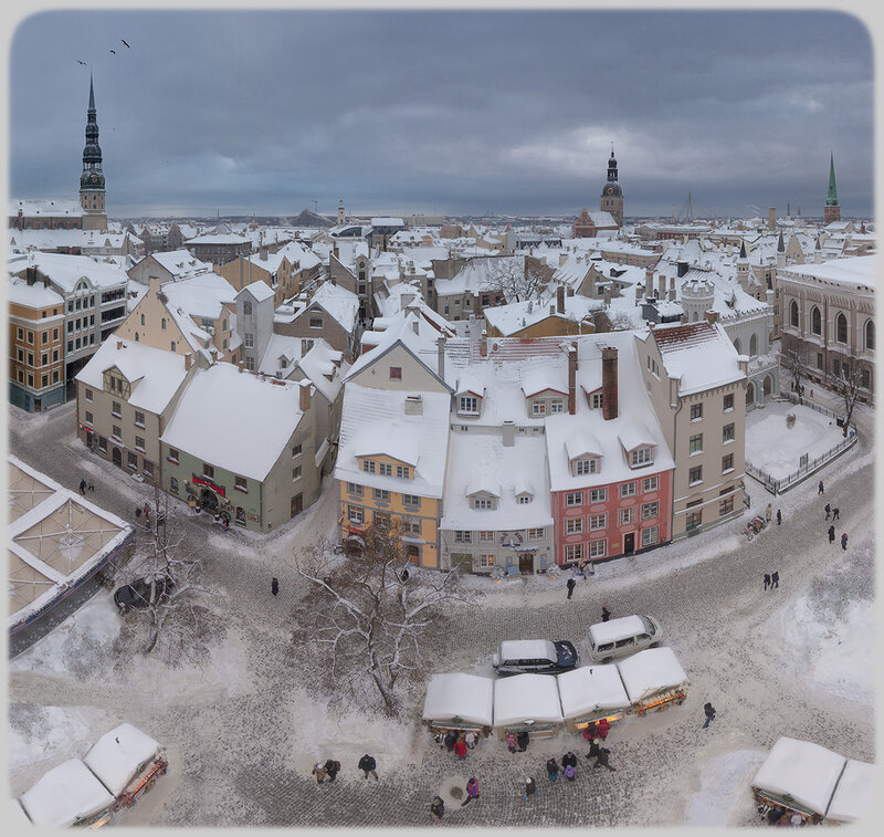 Snow-covered Town Square — White, Cold