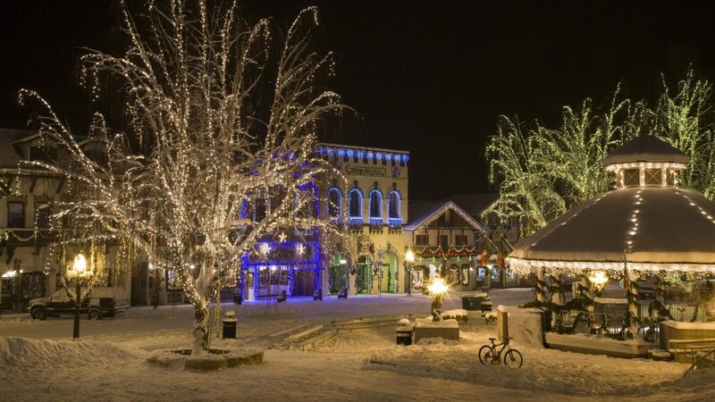Snow-covered Town Square — White, Festive