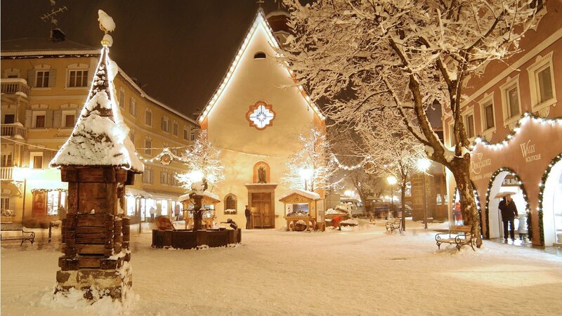 Snow-covered Town Square — White, Peaceful