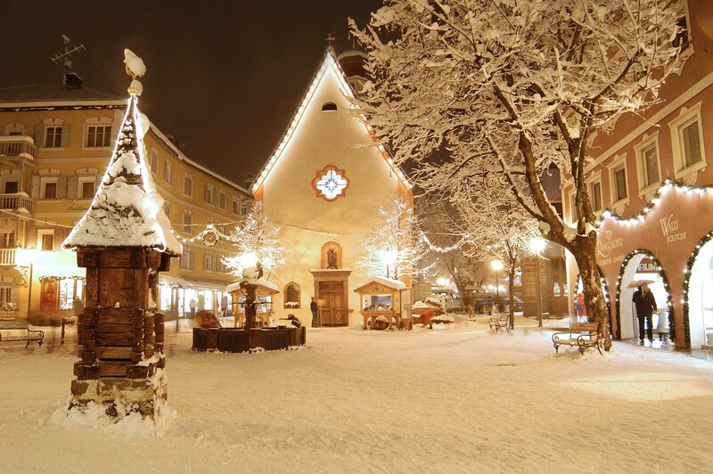 Snow-covered Town Square — White, Serene, Night, Photograph, Church