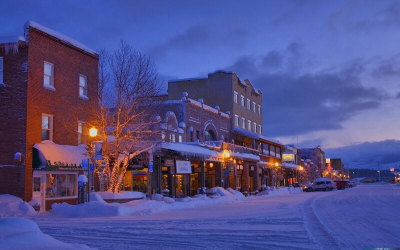 Snow-covered Town Street — Blue, Serene