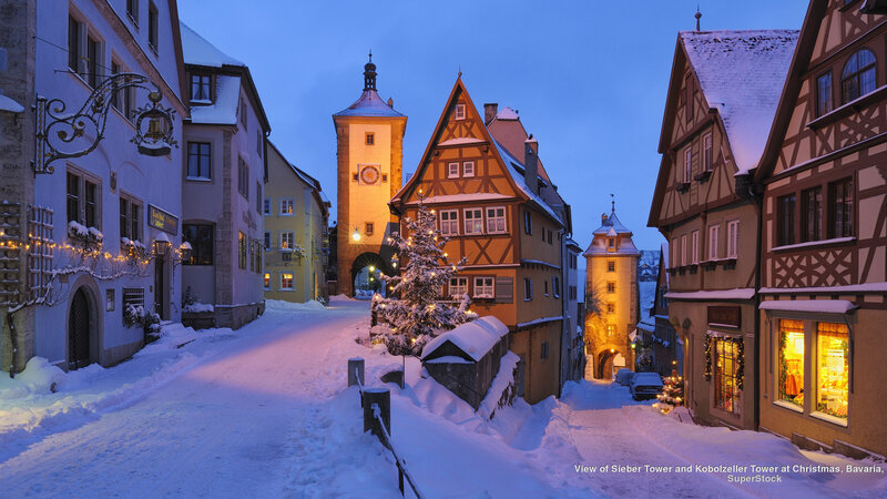 Snow-covered Town Street — Blue, Serene, Winter