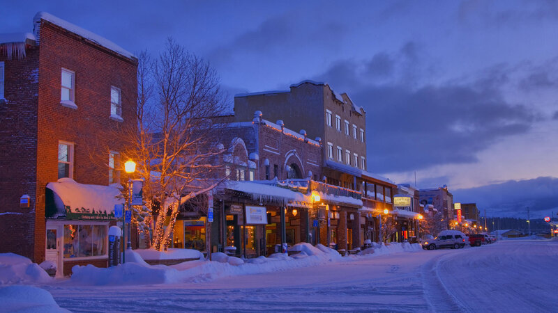 Snow-covered Town Street — Blue
