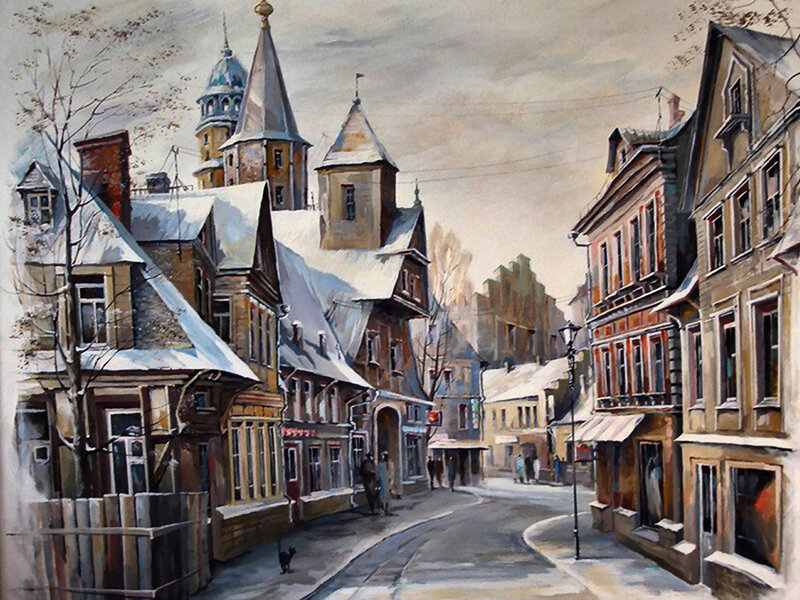 Snow-covered Town Street