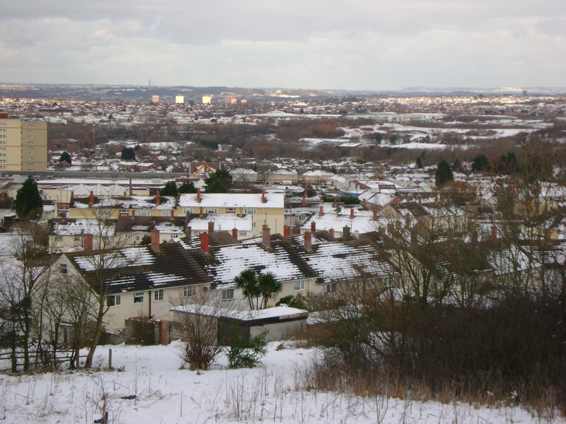 Snow-covered town view