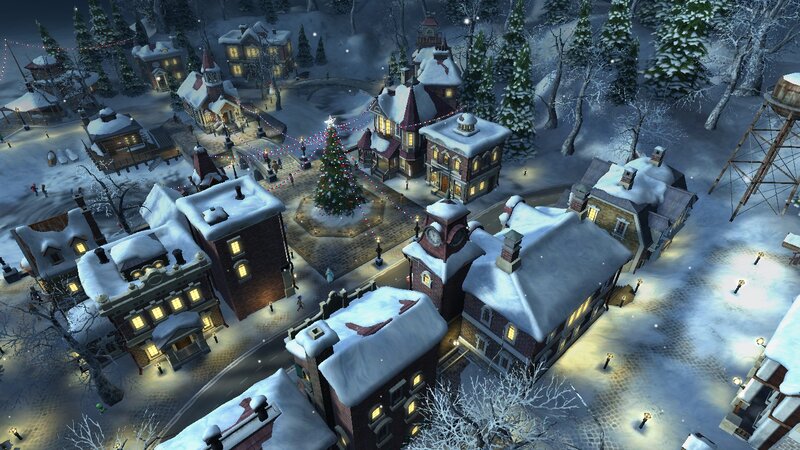 Snow-covered Town — White, Festive