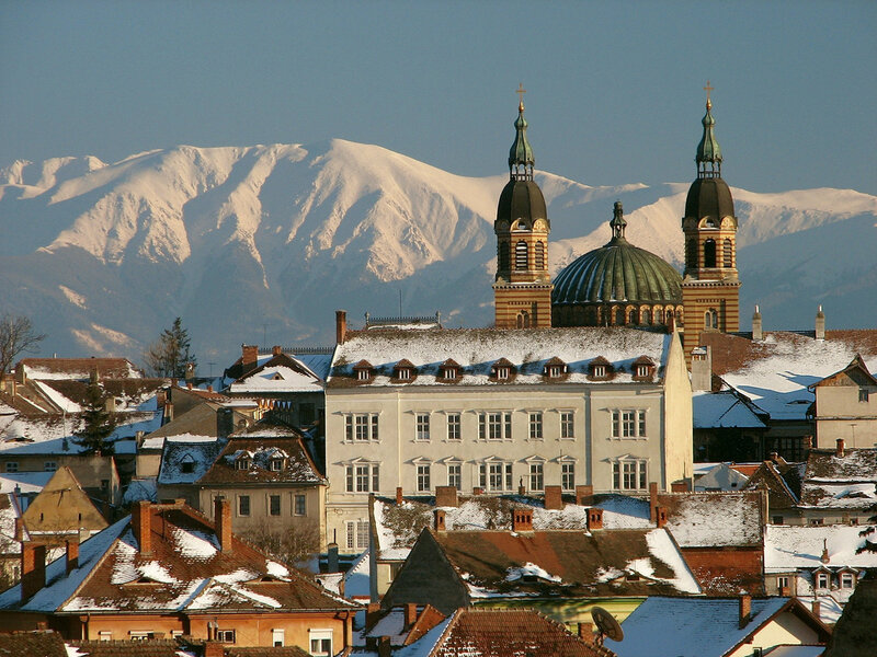Snow-covered Town with Cathedral