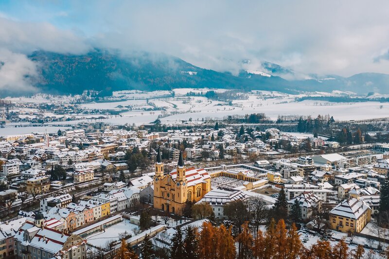 Snow-covered Town with Church — White, Serene