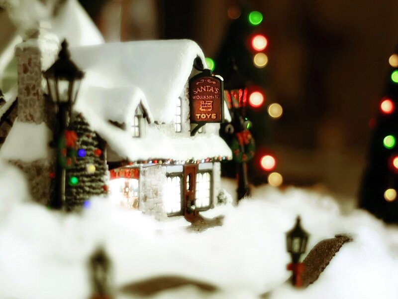 Snow-covered Toy Shop — White, Festive, Night