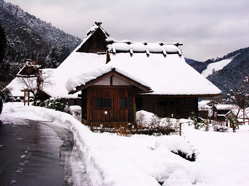 Snow-covered traditional house in Japan