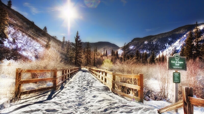 Snow-covered Trail in Mountains — Blue, Serene