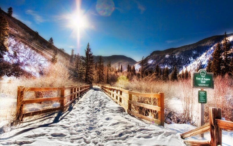 Snow-covered Trail in Mountains — Blue
