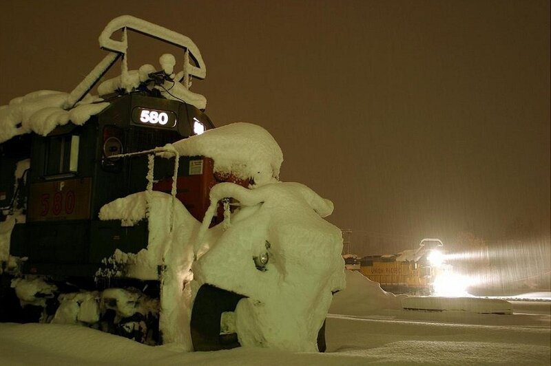 Snow-covered Train Engine