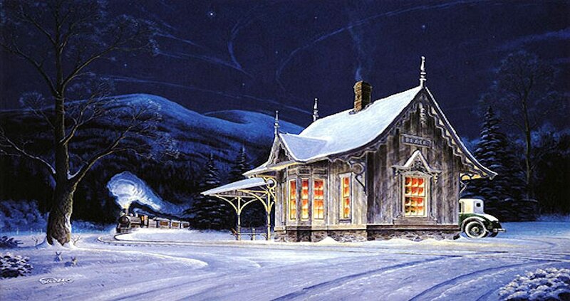 Snow-covered Train Station — Blue