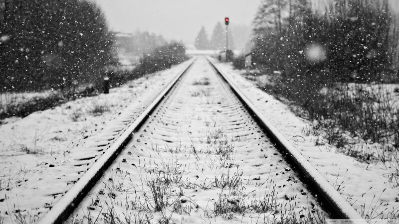 Snow-covered Train Tracks — Black, Cold, Winter, Photograph, Train Tracks