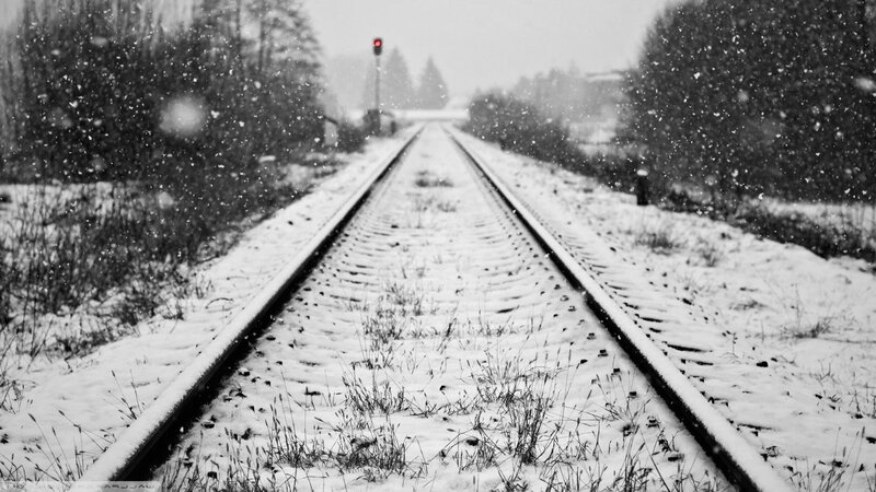 Snow-covered Train Tracks — Black, Cold, Winter