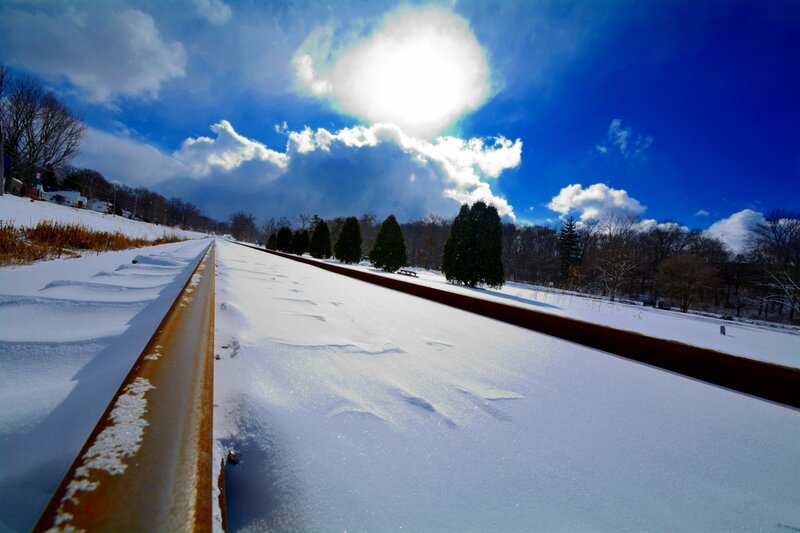 Snow-covered Train Tracks — Blue, Dramatic, Winter