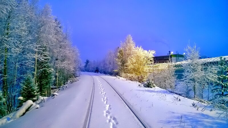 Snow-covered Train Tracks — Blue, Serene