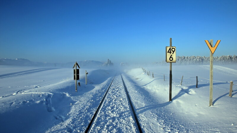 Snow-covered Train Tracks — Blue