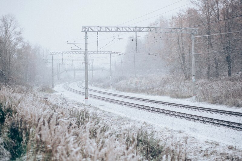 Snow-covered Train Tracks — White, Cold, Winter, Photograph