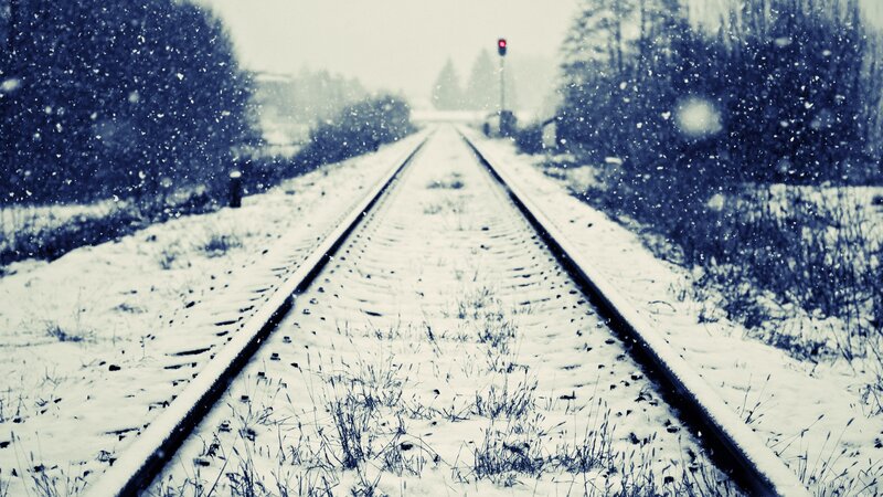 Snow-covered Train Tracks — White, Cold, Winter, Photograph, Train Tracks
