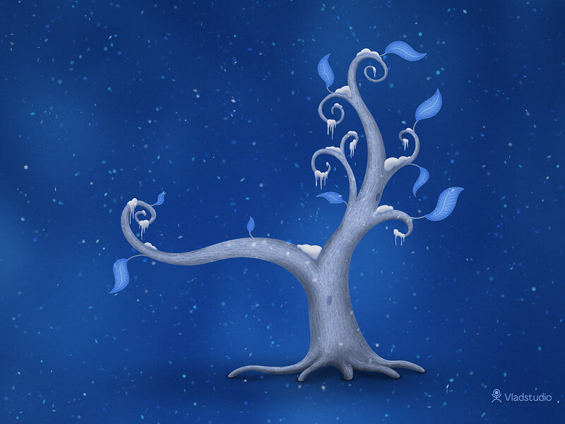 Snow-covered Tree — Blue, Serene