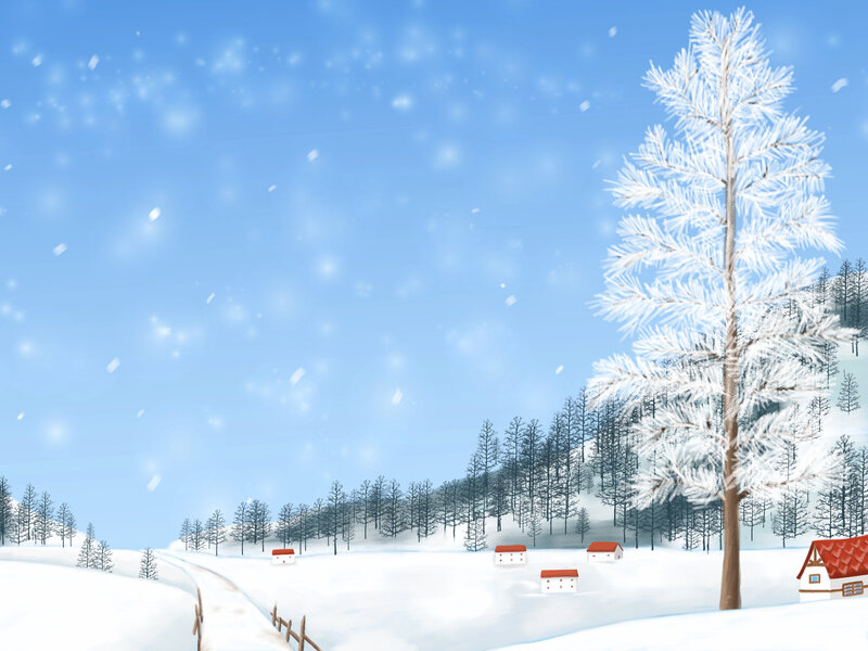 Snow-covered Tree — Blue, Serene, Winter, Illustration