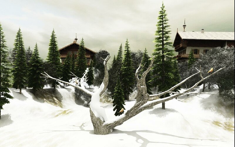 Snow-covered Tree in Forest — White, Serene, Winter, Digital Art